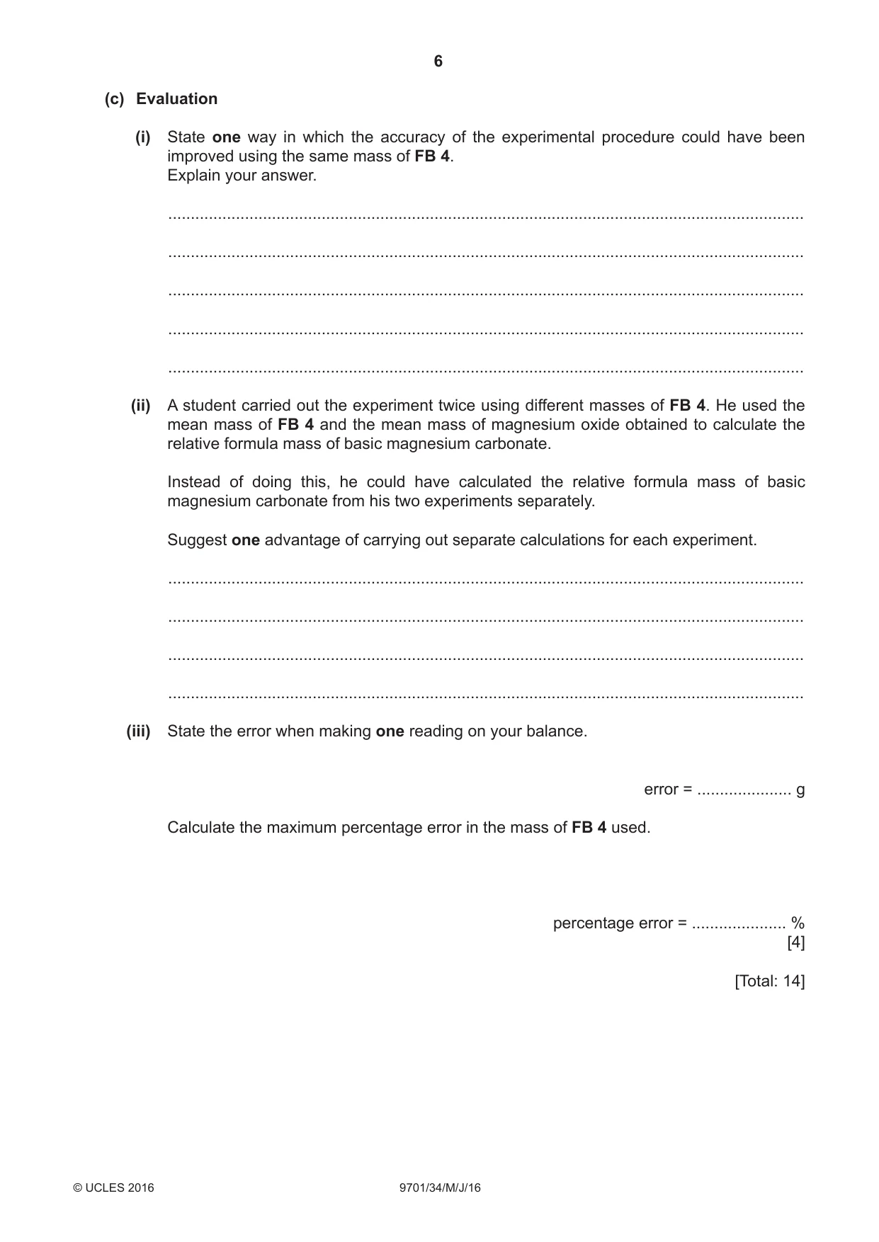 Cambridge A Level Chemistry 9701 2016 May/June Paper 3 · Variant 4 question paper, page 6 of 12