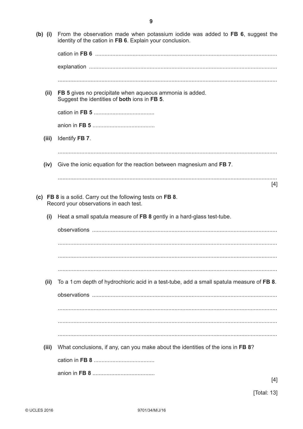 Cambridge A Level Chemistry 9701 2016 May/June Paper 3 · Variant 4 question paper, page 9 of 12
