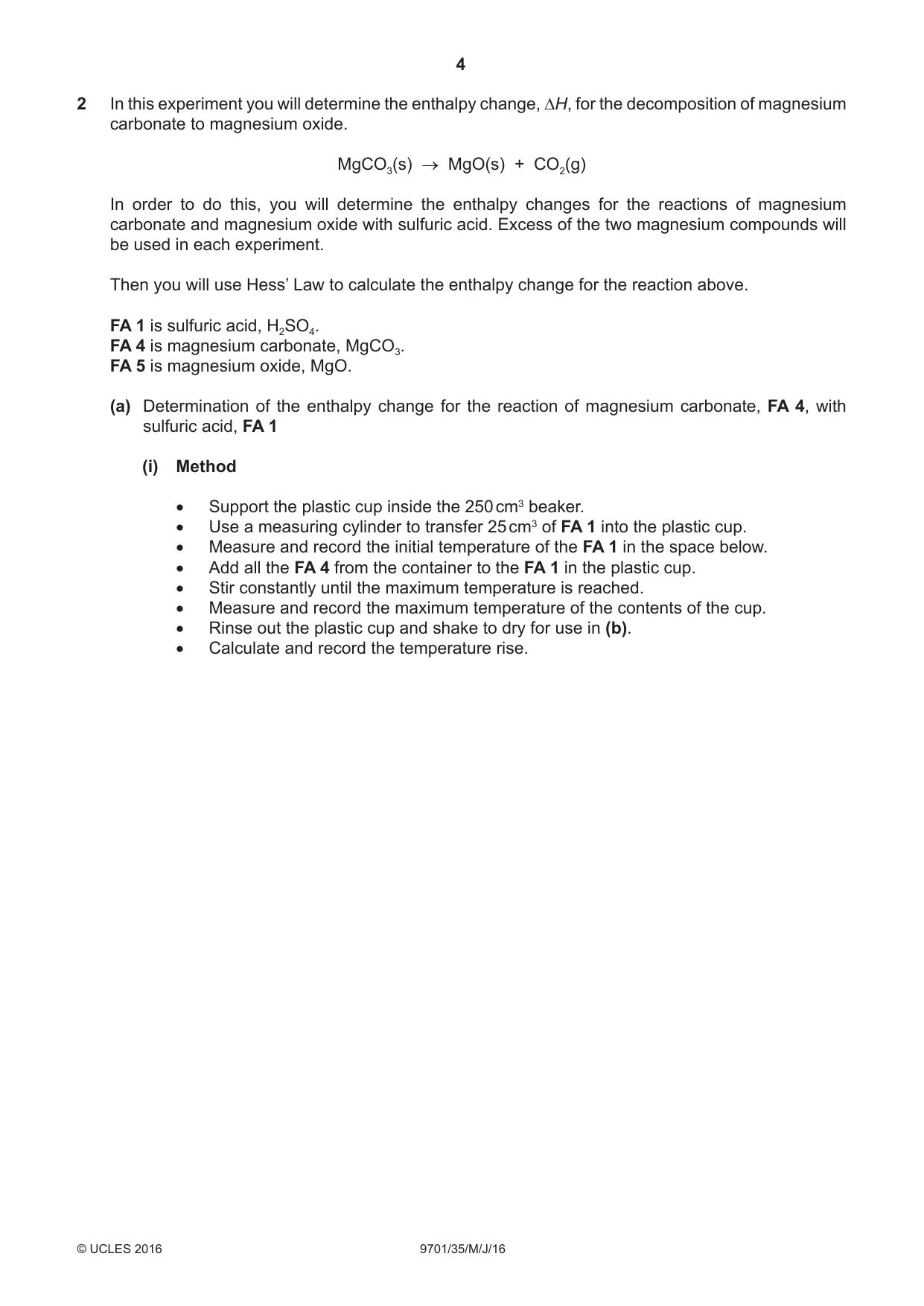 Cambridge A Level Chemistry 9701 2016 May/June Paper 3 · Variant 5 question paper, page 4 of 16