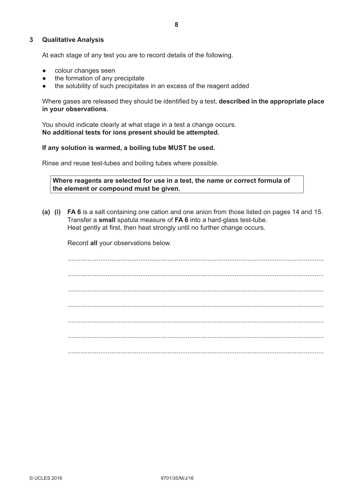 Cambridge A Level Chemistry 9701 2016 May/June Paper 3 · Variant 5 question paper, page 8 of 16