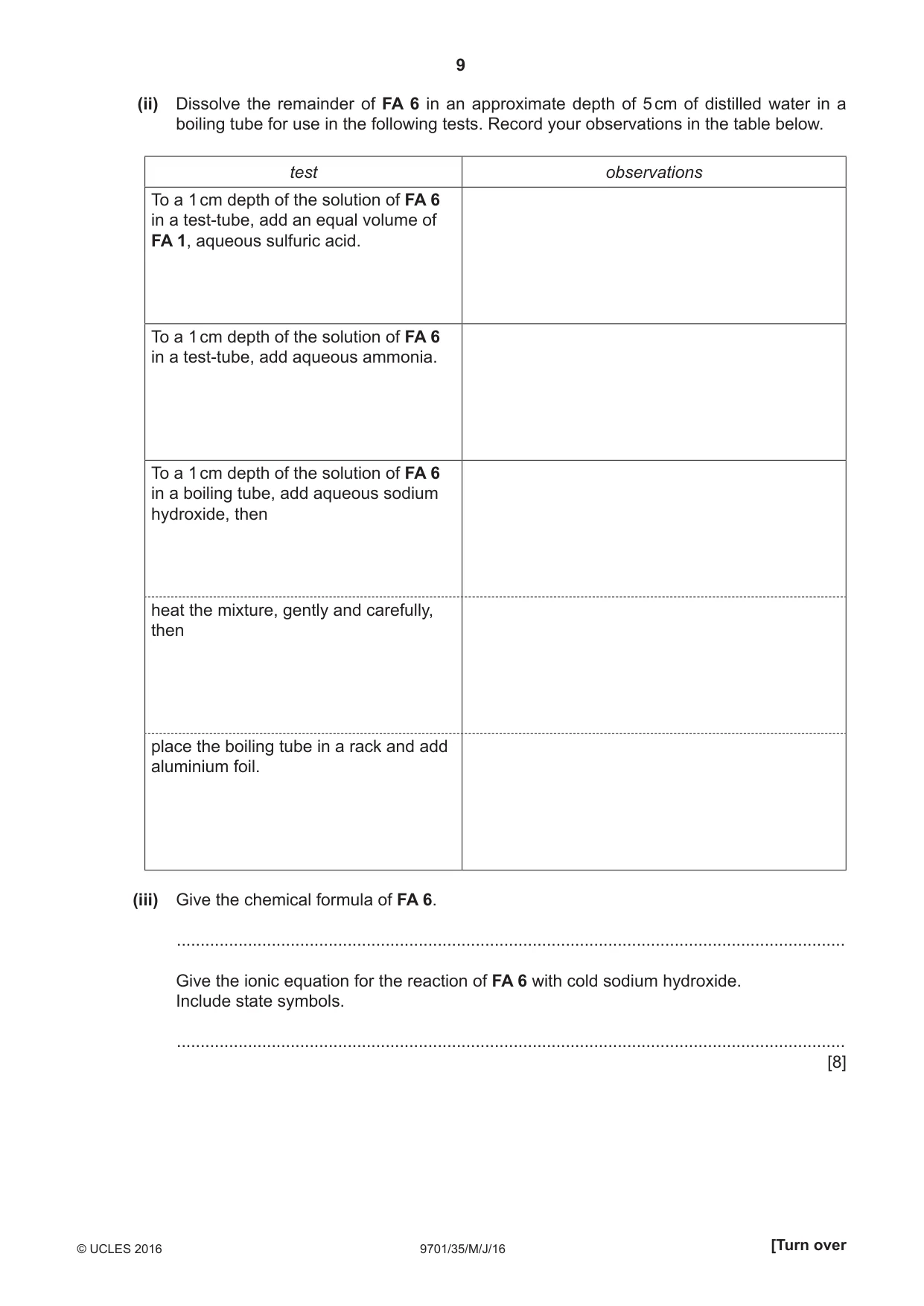 Cambridge A Level Chemistry 9701 2016 May/June Paper 3 · Variant 5 question paper, page 9 of 16
