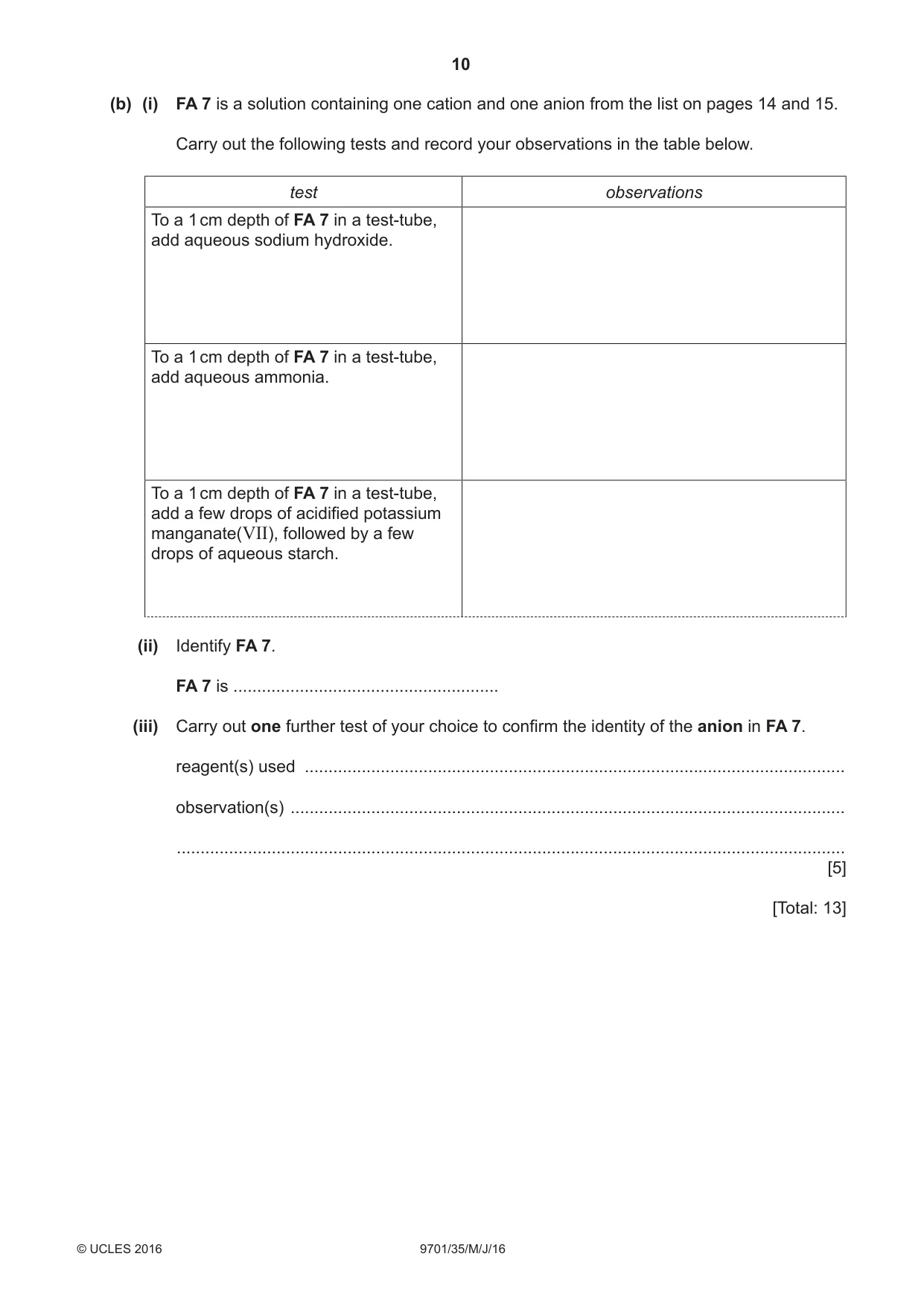 Cambridge A Level Chemistry 9701 2016 May/June Paper 3 · Variant 5 question paper, page 10 of 16