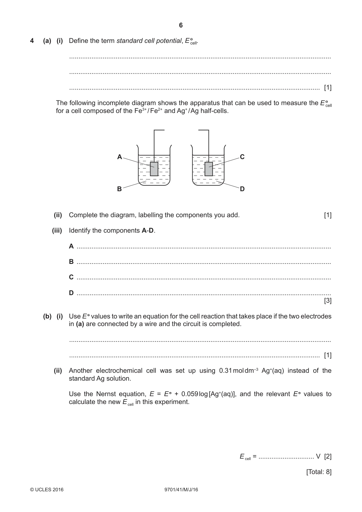 Cambridge A Level Chemistry 9701 2016 May/June Paper 4 · Variant 1 question paper, page 6 of 20