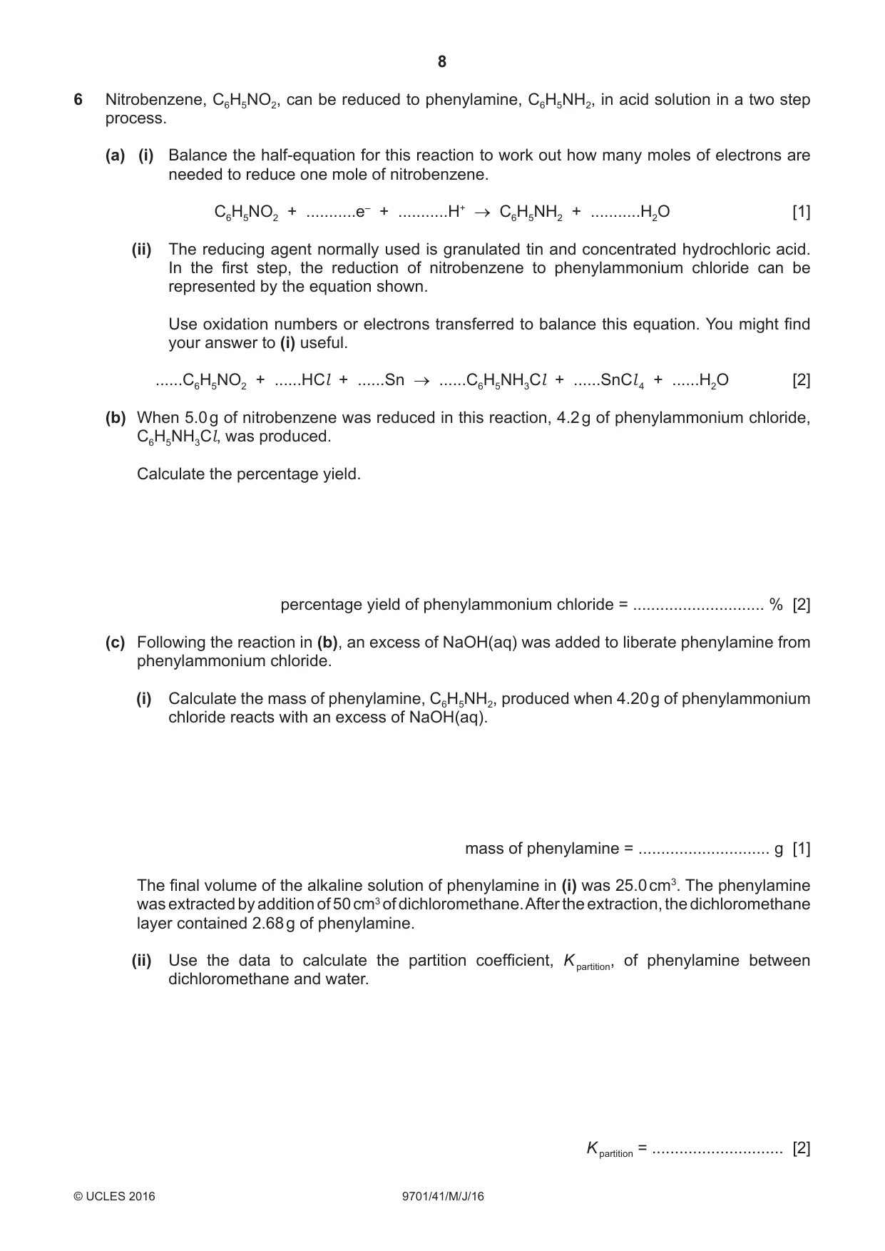 Cambridge A Level Chemistry 9701 2016 May/June Paper 4 · Variant 1 question paper, page 8 of 20