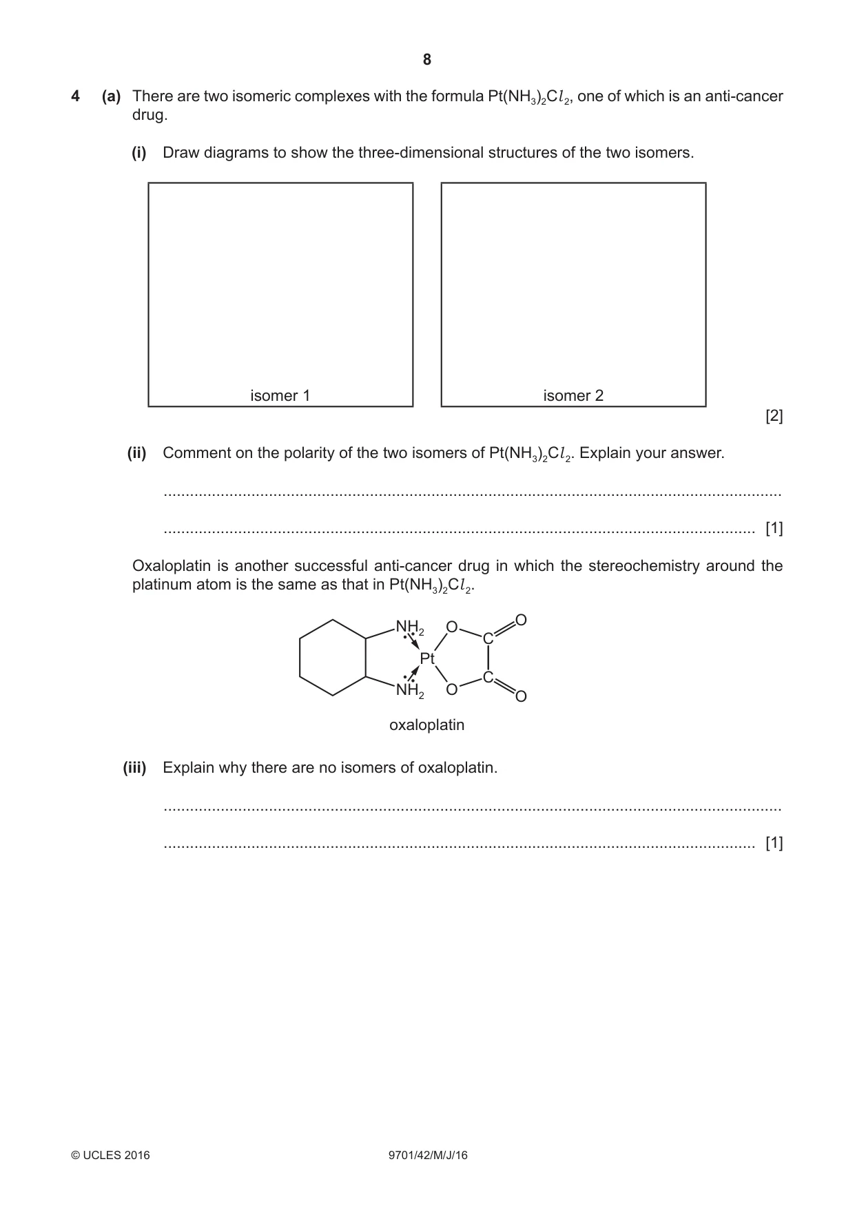 Cambridge A Level Chemistry 9701 2016 May/June Paper 4 · Variant 2 question paper, page 8 of 20