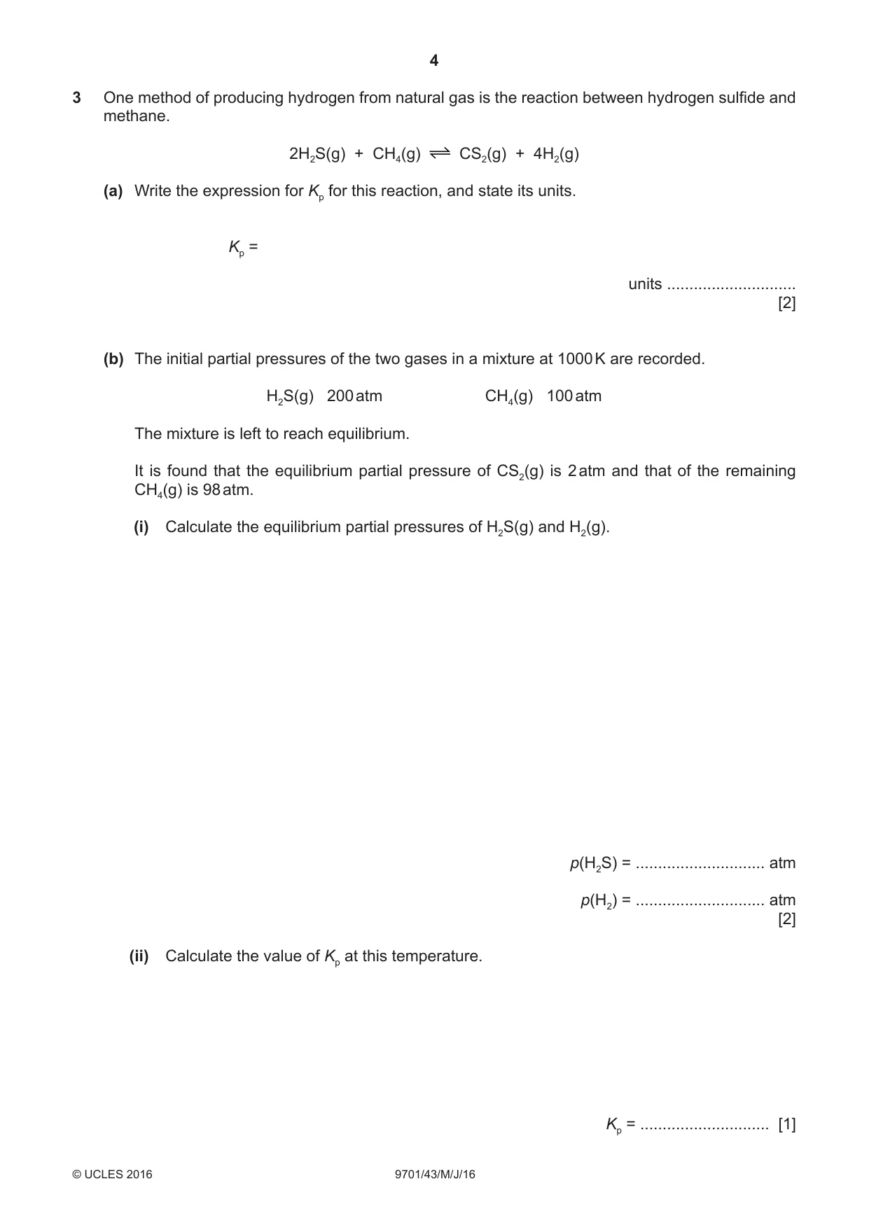 Cambridge A Level Chemistry 9701 2016 May/June Paper 4 · Variant 3 question paper, page 4 of 20