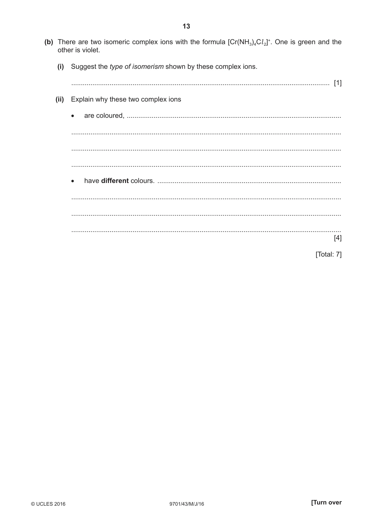 Cambridge A Level Chemistry 9701 2016 May/June Paper 4 · Variant 3 question paper, page 13 of 20