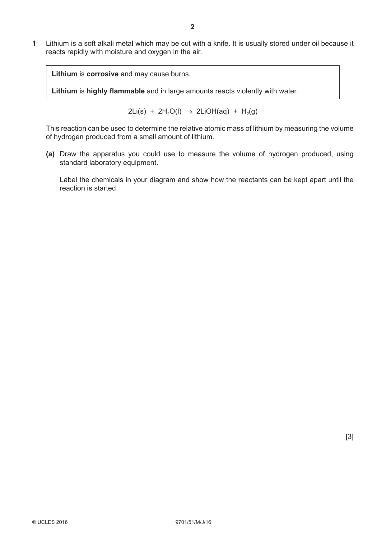 Cambridge A Level Chemistry 9701 2016 May/June Paper 5 · Variant 1 question paper, page 2 of 12