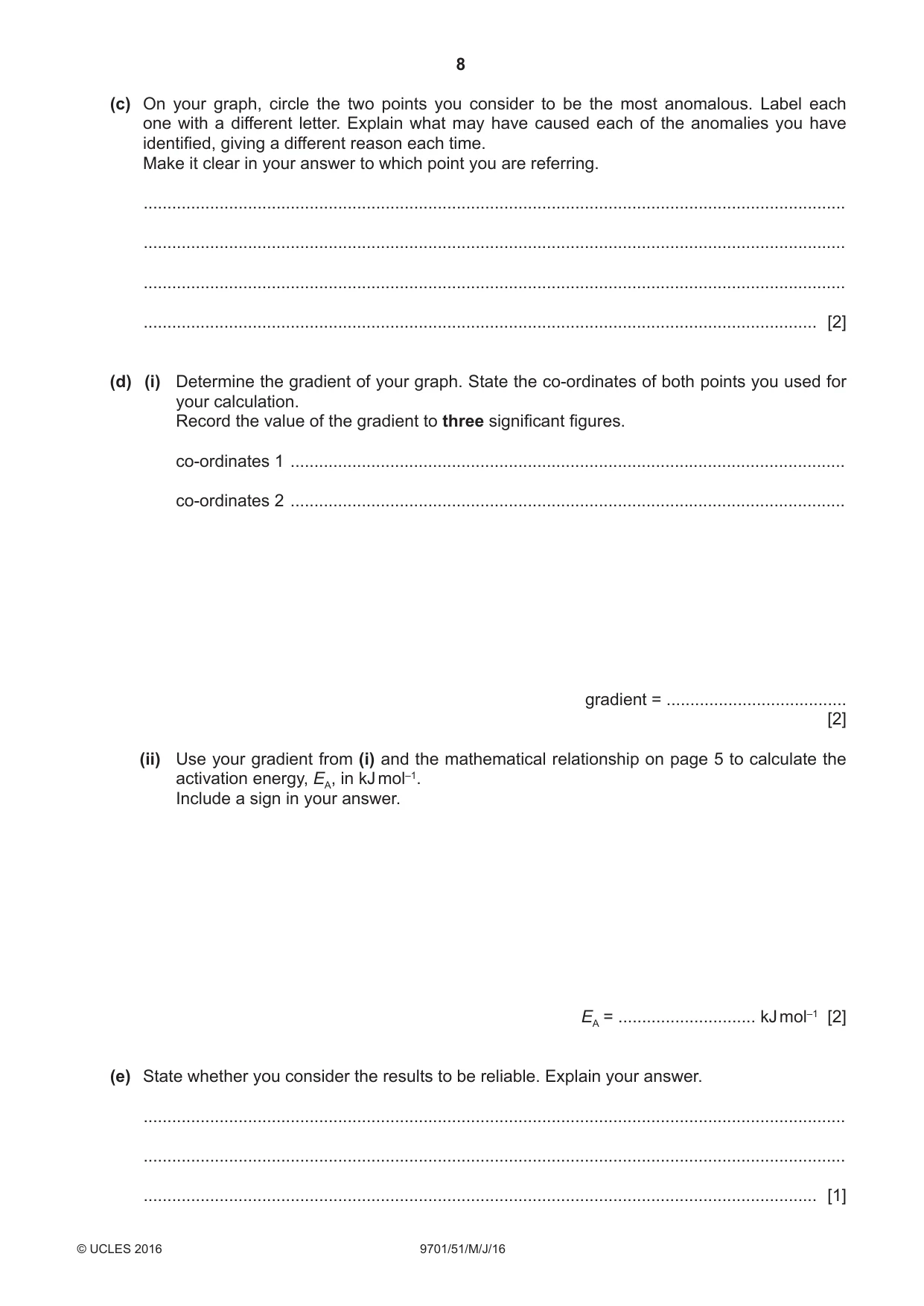 Cambridge A Level Chemistry 9701 2016 May/June Paper 5 · Variant 1 question paper, page 8 of 12
