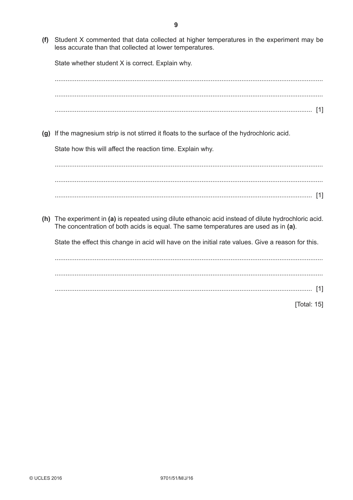 Cambridge A Level Chemistry 9701 2016 May/June Paper 5 · Variant 1 question paper, page 9 of 12