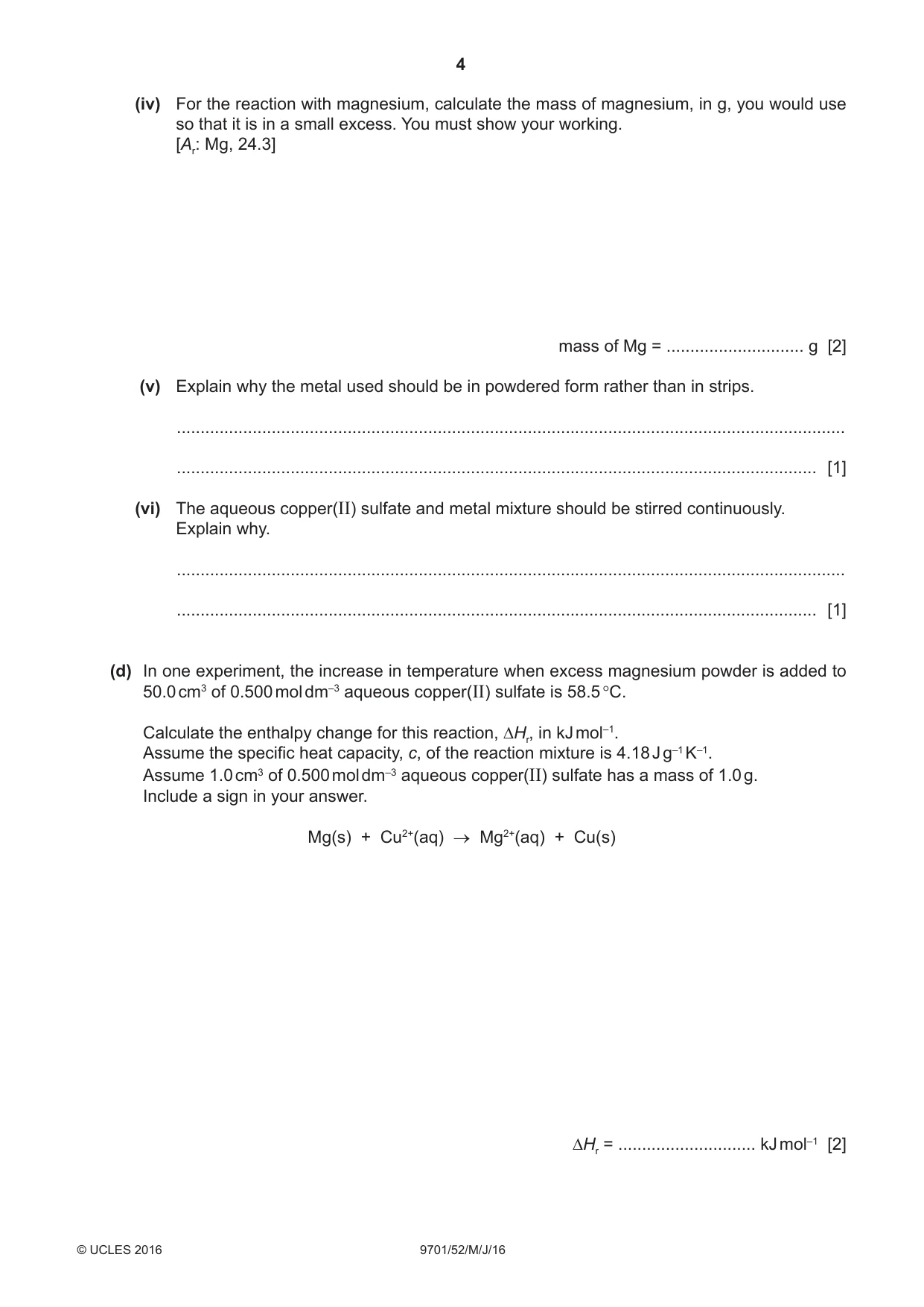 Cambridge A Level Chemistry 9701 2016 May/June Paper 5 · Variant 2 question paper, page 4 of 12
