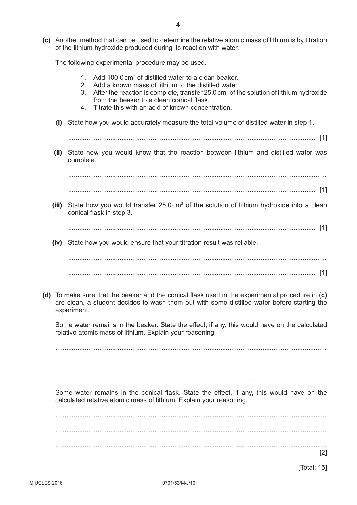 Cambridge A Level Chemistry 9701 2016 May/June Paper 5 · Variant 3 question paper, page 4 of 12