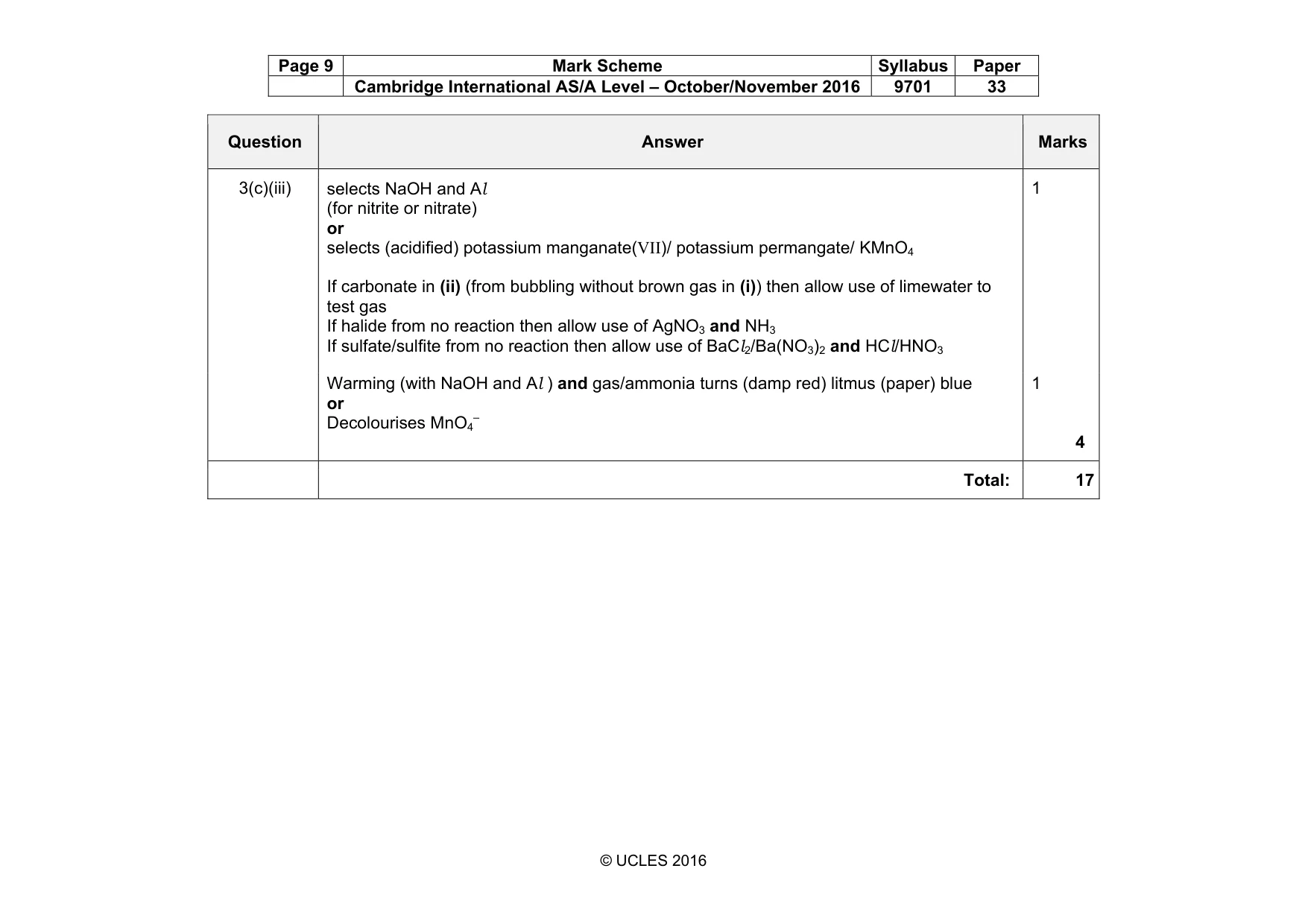 Mark scheme, page 9 of 9