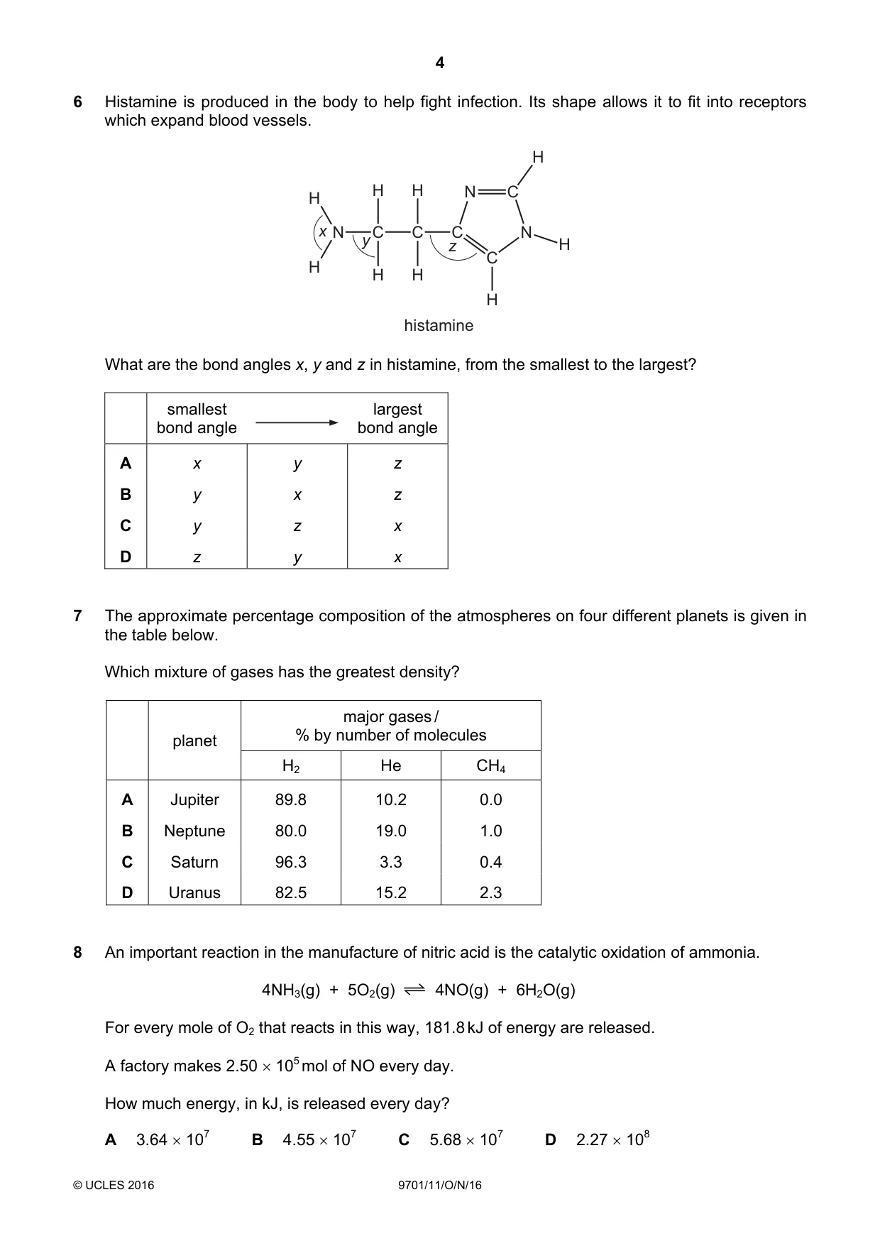 Cambridge A Level Chemistry 9701 2016 Oct/Nov Paper 1 · Variant 1 question paper, page 4 of 16