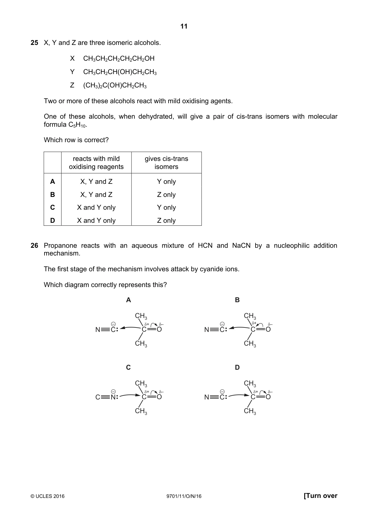 Cambridge A Level Chemistry 9701 2016 Oct/Nov Paper 1 · Variant 1 question paper, page 11 of 16