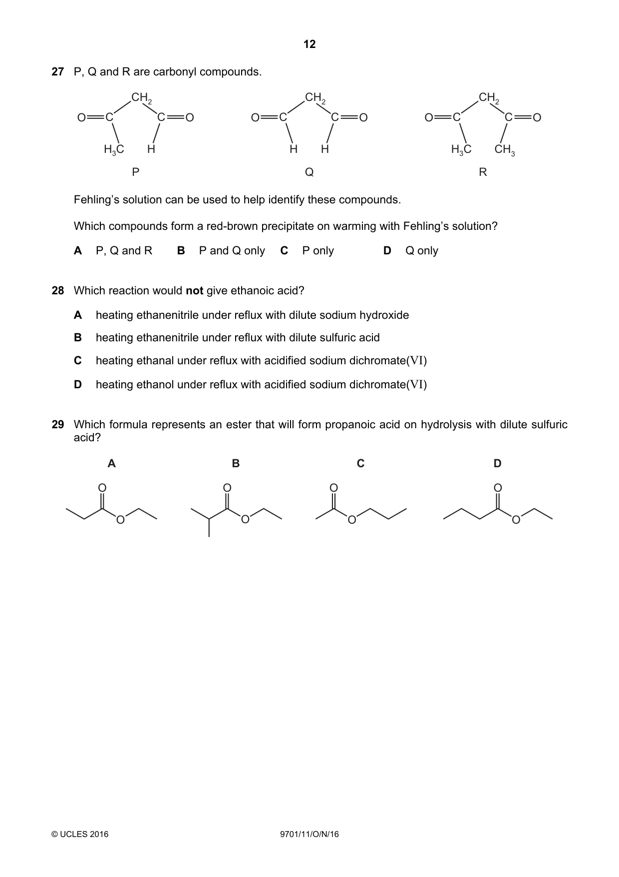 Cambridge A Level Chemistry 9701 2016 Oct/Nov Paper 1 · Variant 1 question paper, page 12 of 16