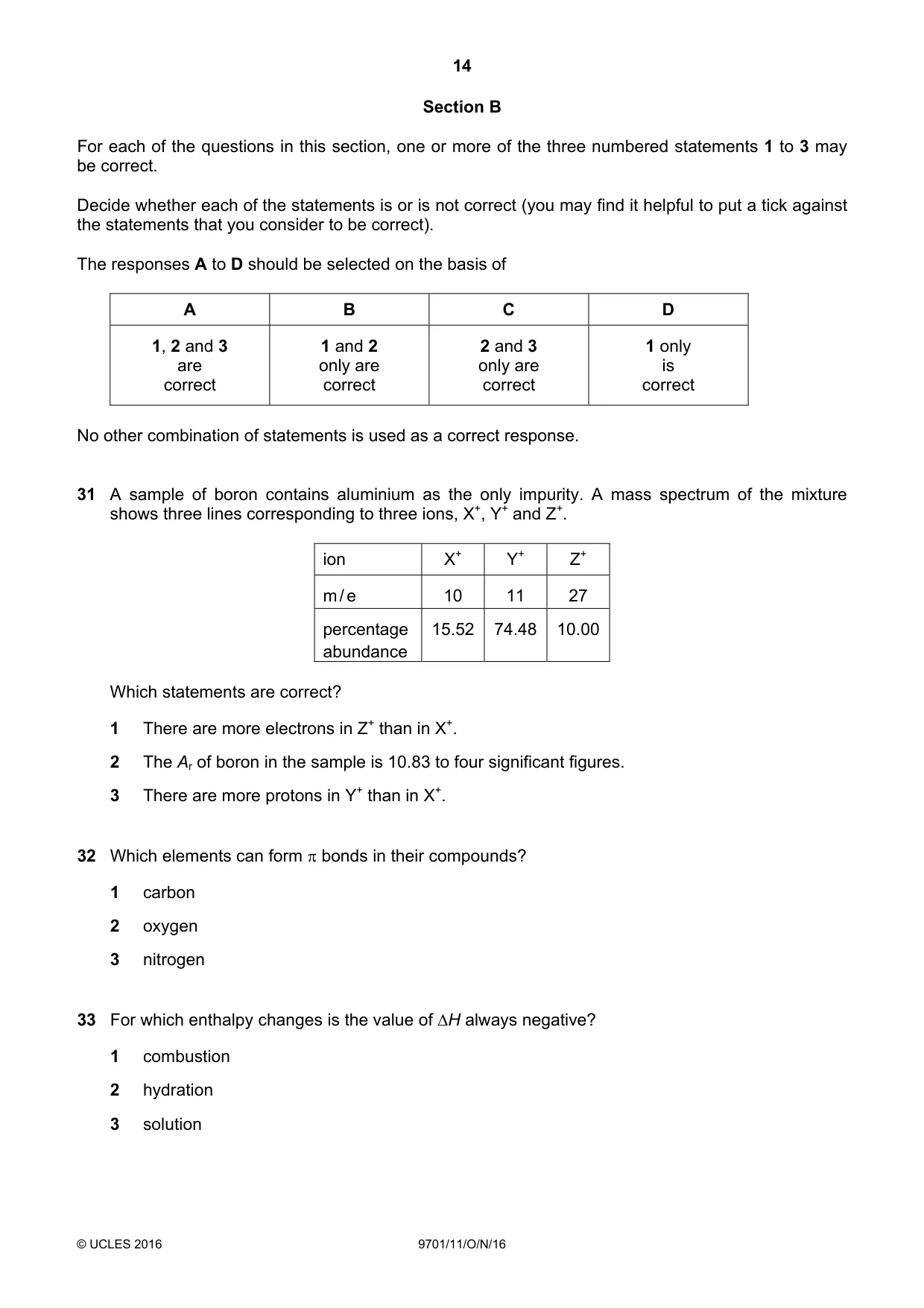 Cambridge A Level Chemistry 9701 2016 Oct/Nov Paper 1 · Variant 1 question paper, page 14 of 16