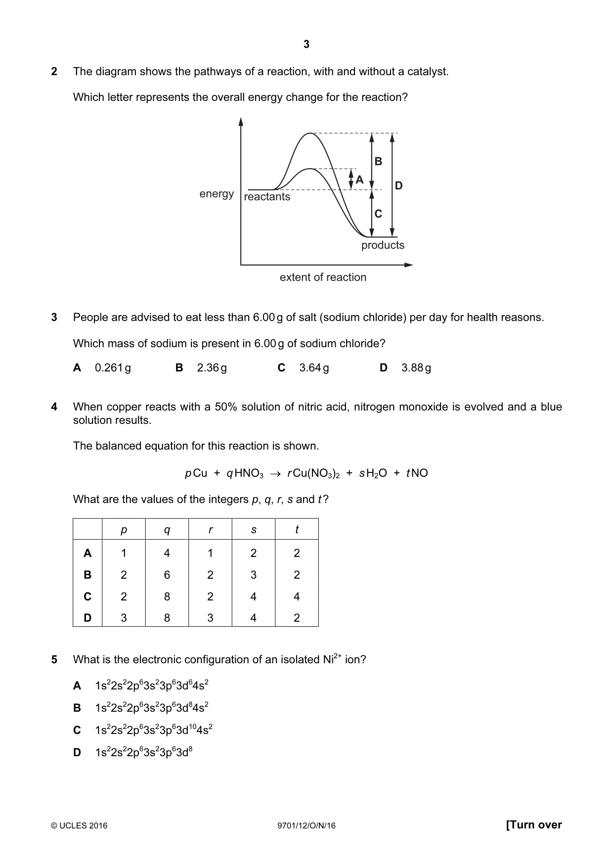 Cambridge A Level Chemistry 9701 2016 Oct/Nov Paper 1 · Variant 2 question paper, page 3 of 16