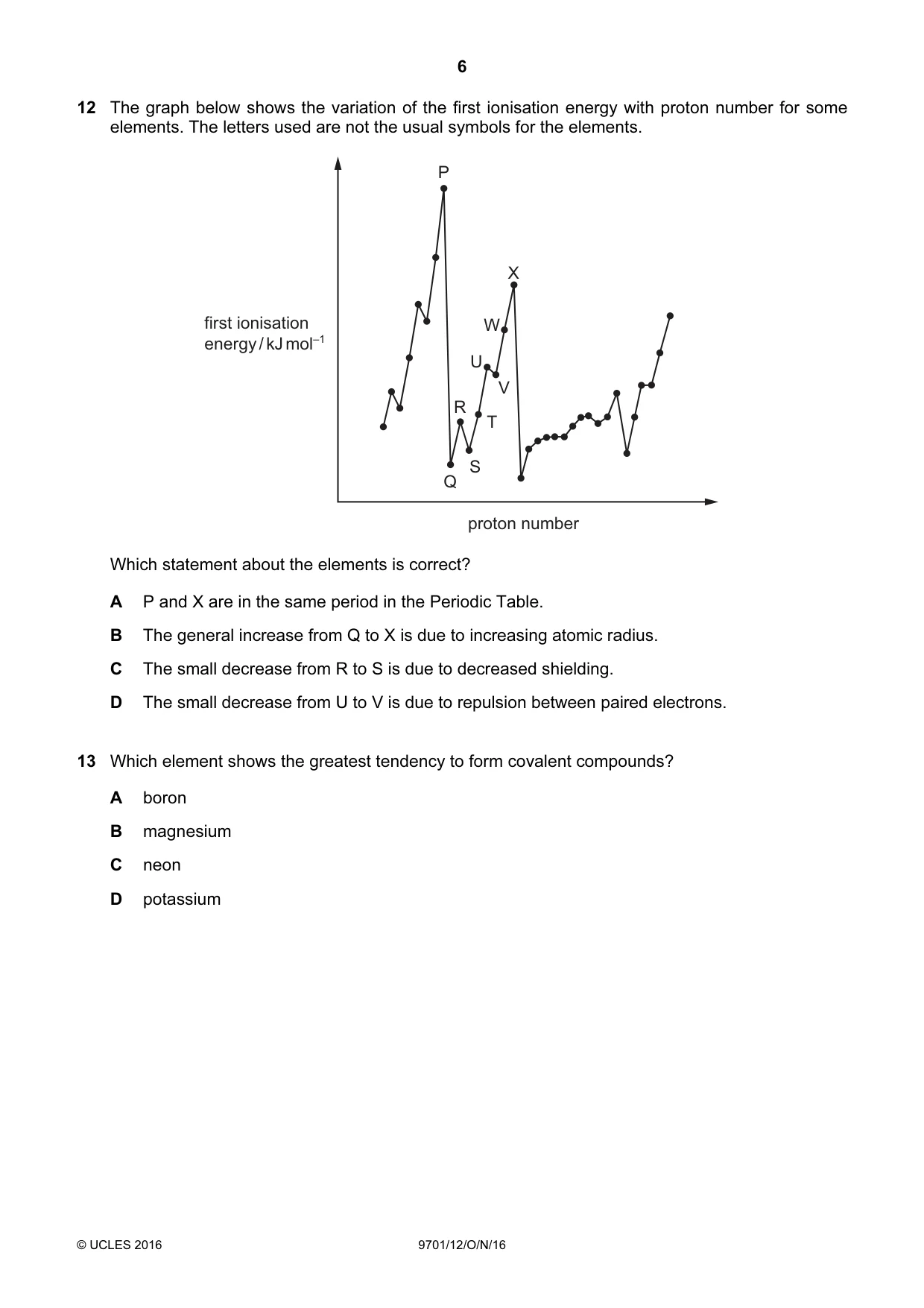 Cambridge A Level Chemistry 9701 2016 Oct/Nov Paper 1 · Variant 2 question paper, page 6 of 16