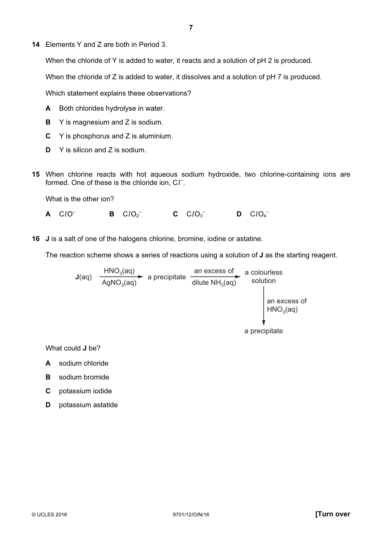 Cambridge A Level Chemistry 9701 2016 Oct/Nov Paper 1 · Variant 2 question paper, page 7 of 16