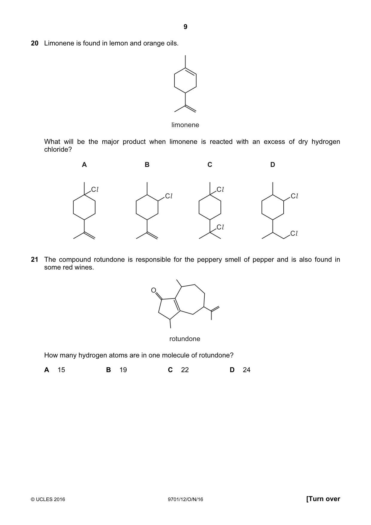 Cambridge A Level Chemistry 9701 2016 Oct/Nov Paper 1 · Variant 2 question paper, page 9 of 16