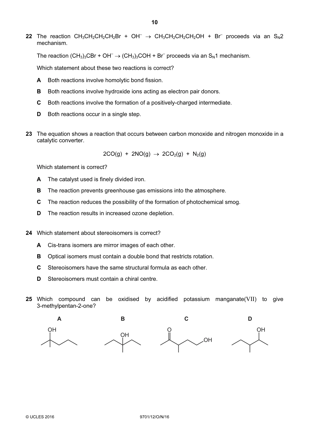 Cambridge A Level Chemistry 9701 2016 Oct/Nov Paper 1 · Variant 2 question paper, page 10 of 16