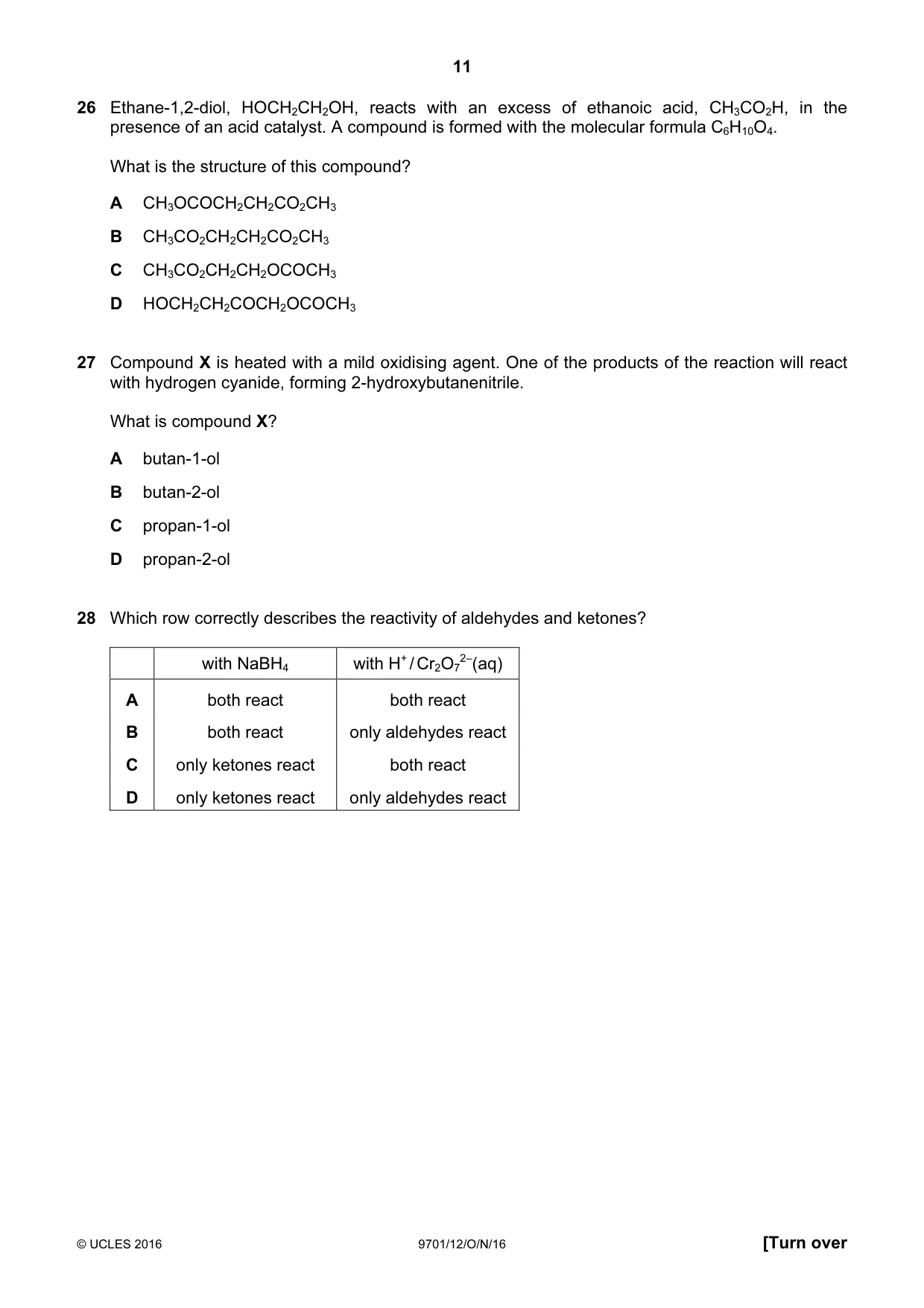 Cambridge A Level Chemistry 9701 2016 Oct/Nov Paper 1 · Variant 2 question paper, page 11 of 16
