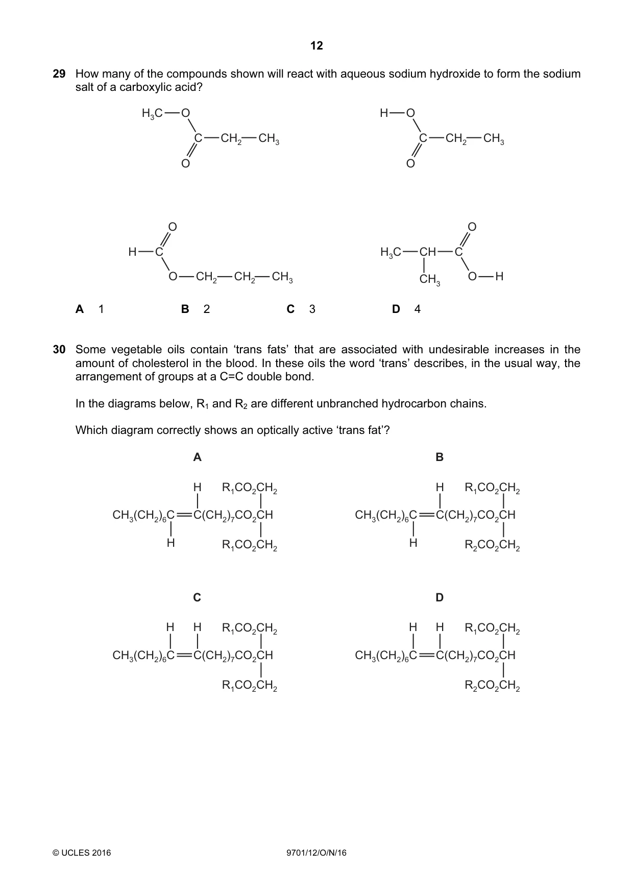 Cambridge A Level Chemistry 9701 2016 Oct/Nov Paper 1 · Variant 2 question paper, page 12 of 16