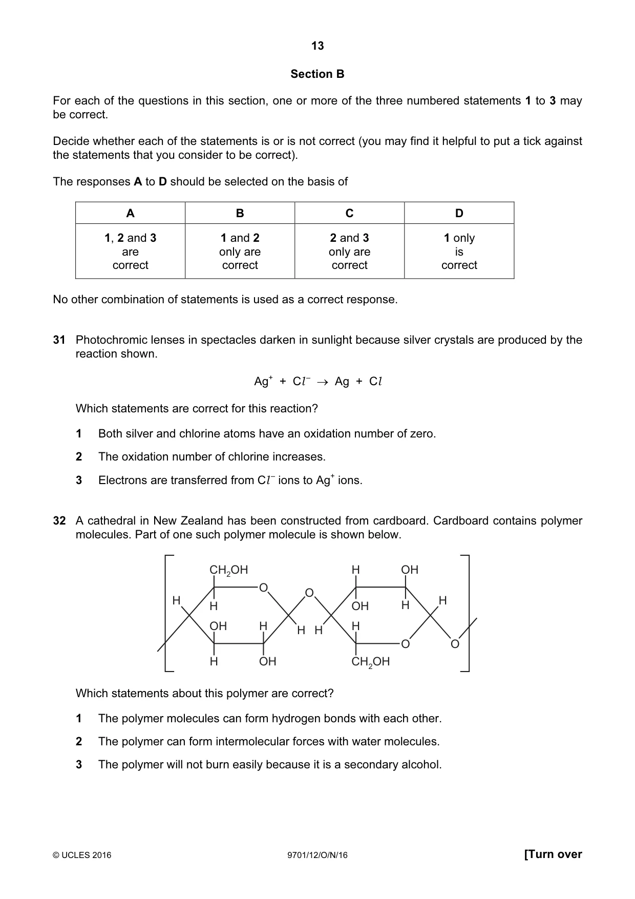 Cambridge A Level Chemistry 9701 2016 Oct/Nov Paper 1 · Variant 2 question paper, page 13 of 16