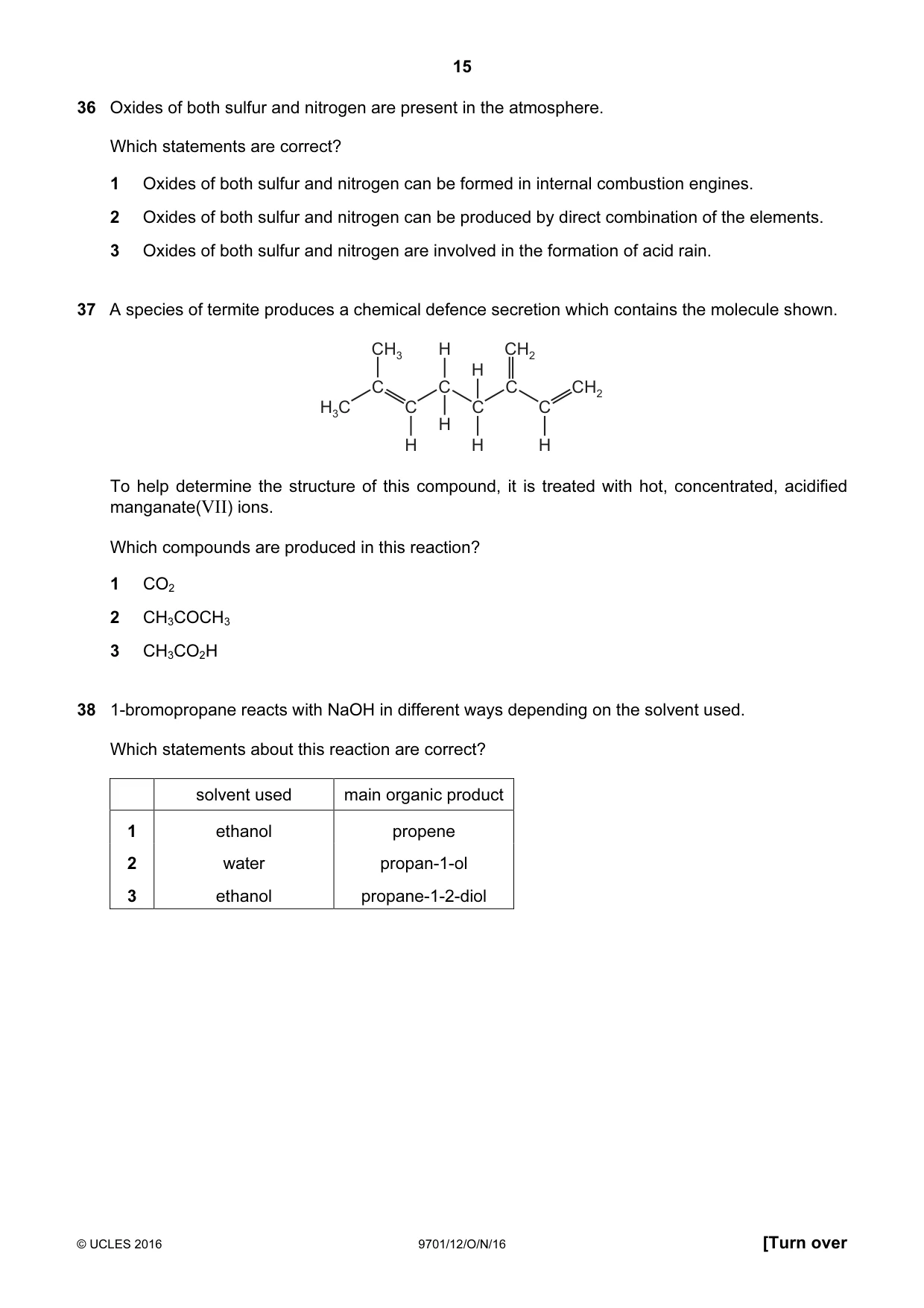 Cambridge A Level Chemistry 9701 2016 Oct/Nov Paper 1 · Variant 2 question paper, page 15 of 16