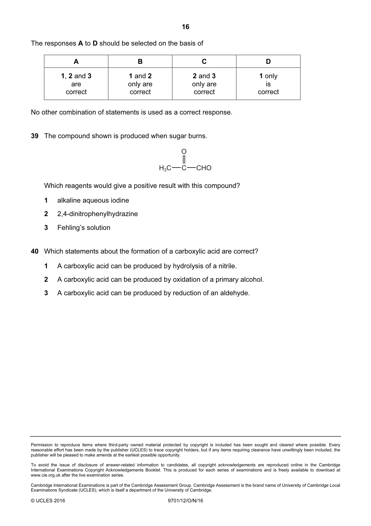 Cambridge A Level Chemistry 9701 2016 Oct/Nov Paper 1 · Variant 2 question paper, page 16 of 16
