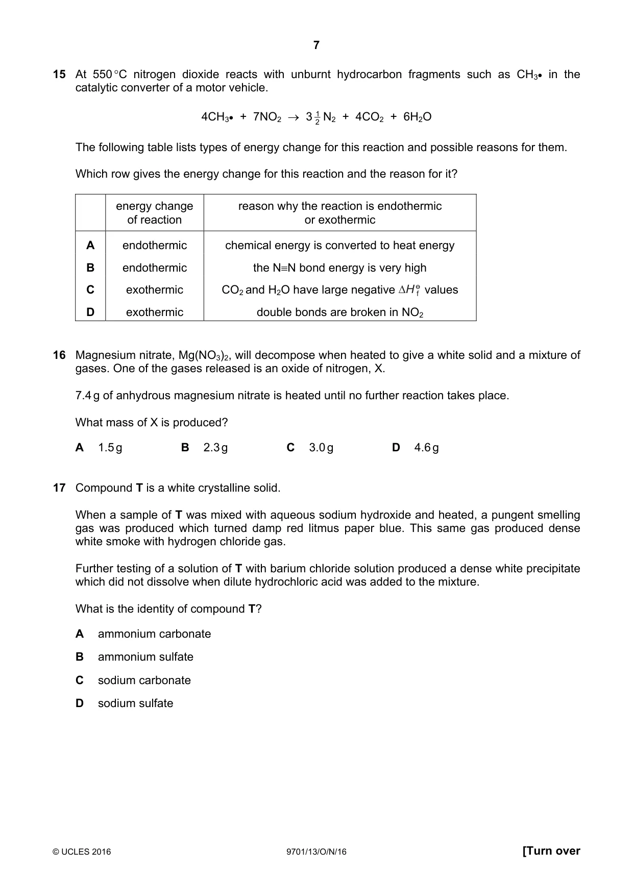 Cambridge A Level Chemistry 9701 2016 Oct/Nov Paper 1 · Variant 3 question paper, page 7 of 16