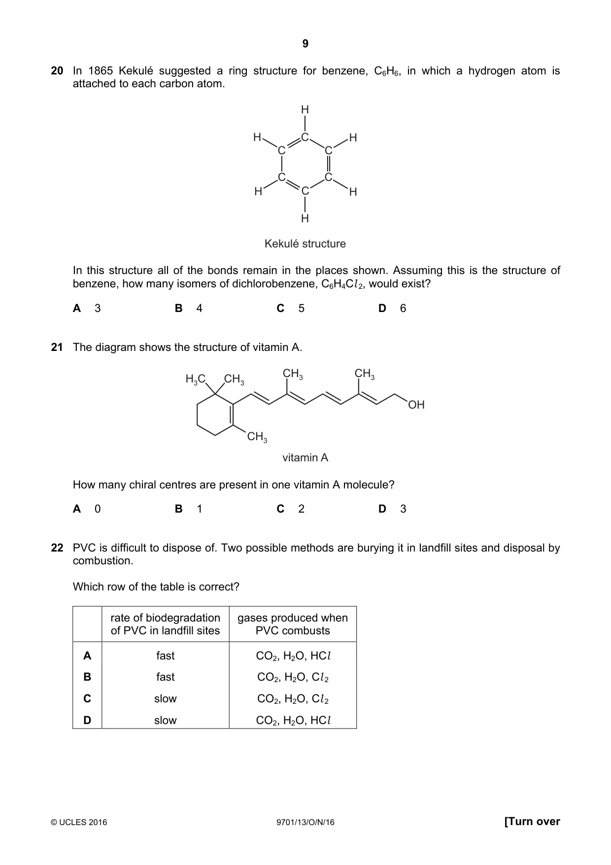 Cambridge A Level Chemistry 9701 2016 Oct/Nov Paper 1 · Variant 3 question paper, page 9 of 16