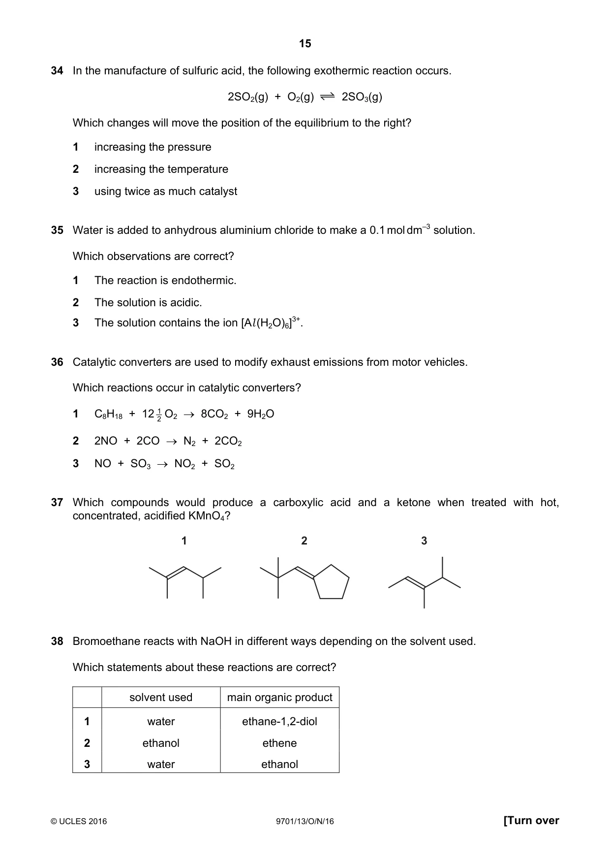 Cambridge A Level Chemistry 9701 2016 Oct/Nov Paper 1 · Variant 3 question paper, page 15 of 16
