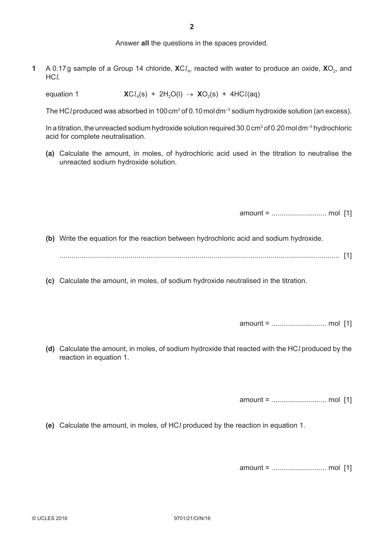 Cambridge A Level Chemistry 9701 2016 Oct/Nov Paper 2 · Variant 1 question paper, page 2 of 12