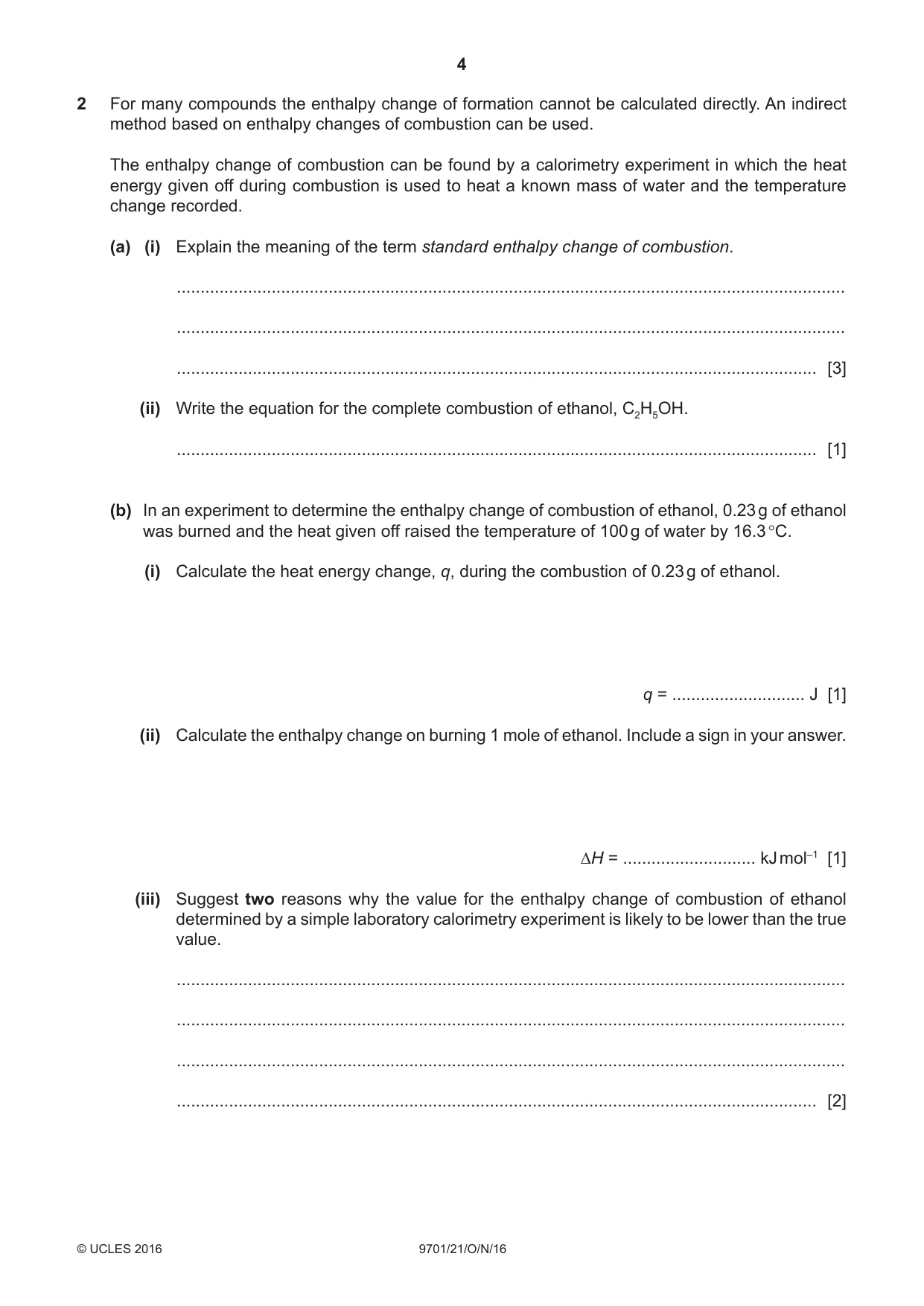 Cambridge A Level Chemistry 9701 2016 Oct/Nov Paper 2 · Variant 1 question paper, page 4 of 12