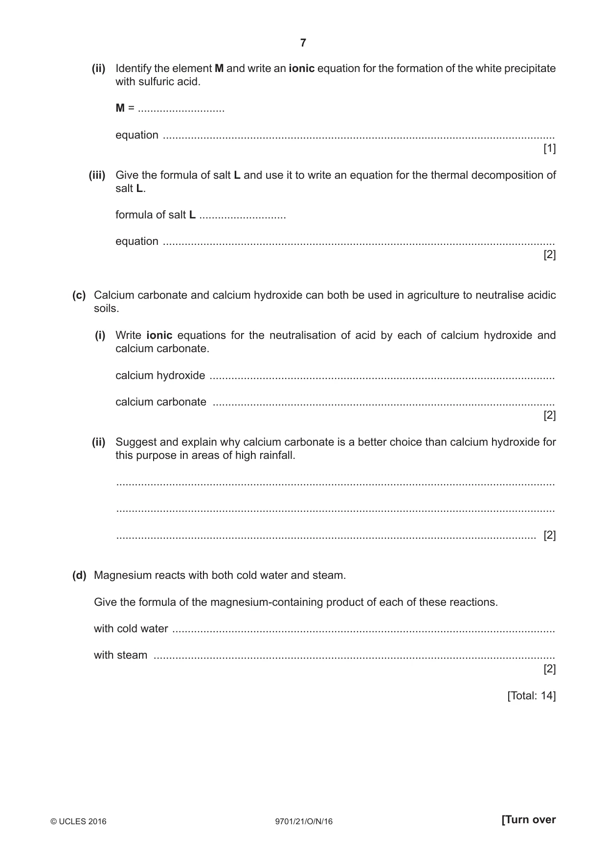 Cambridge A Level Chemistry 9701 2016 Oct/Nov Paper 2 · Variant 1 question paper, page 7 of 12