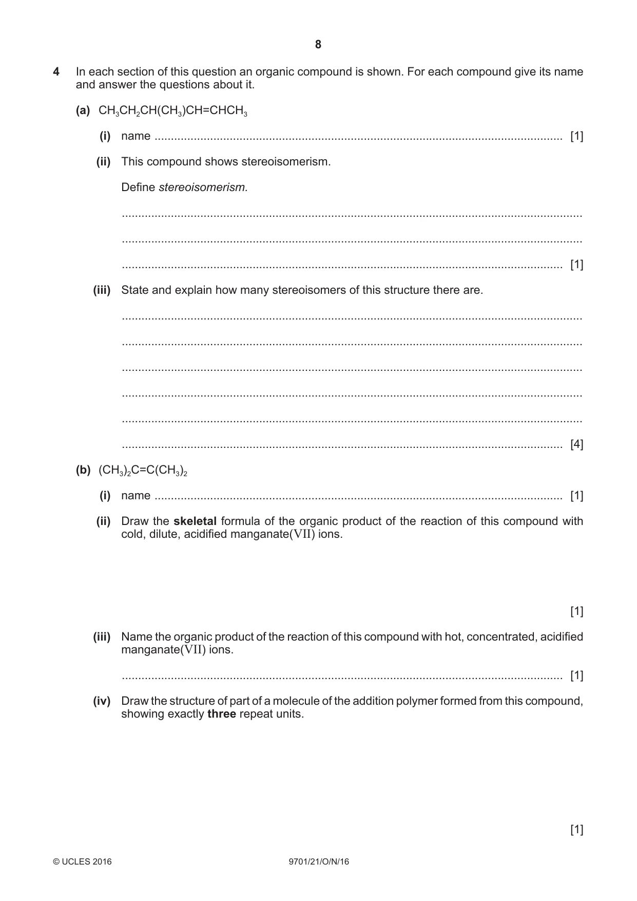Cambridge A Level Chemistry 9701 2016 Oct/Nov Paper 2 · Variant 1 question paper, page 8 of 12