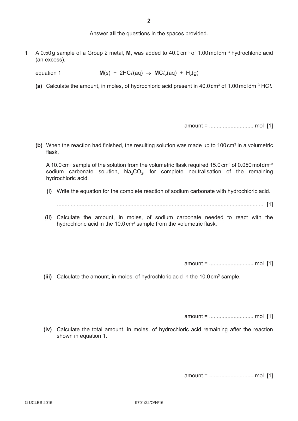 Cambridge A Level Chemistry 9701 2016 Oct/Nov Paper 2 · Variant 2 question paper, page 2 of 12