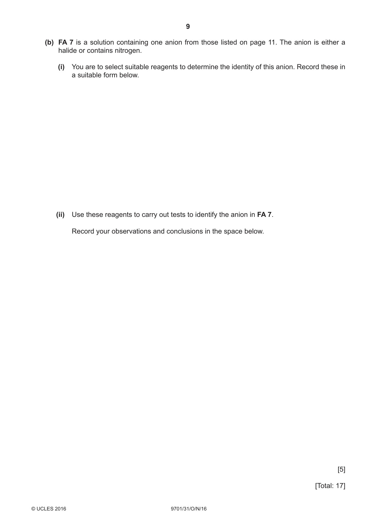 Cambridge A Level Chemistry 9701 2016 Oct/Nov Paper 3 · Variant 1 question paper, page 9 of 12