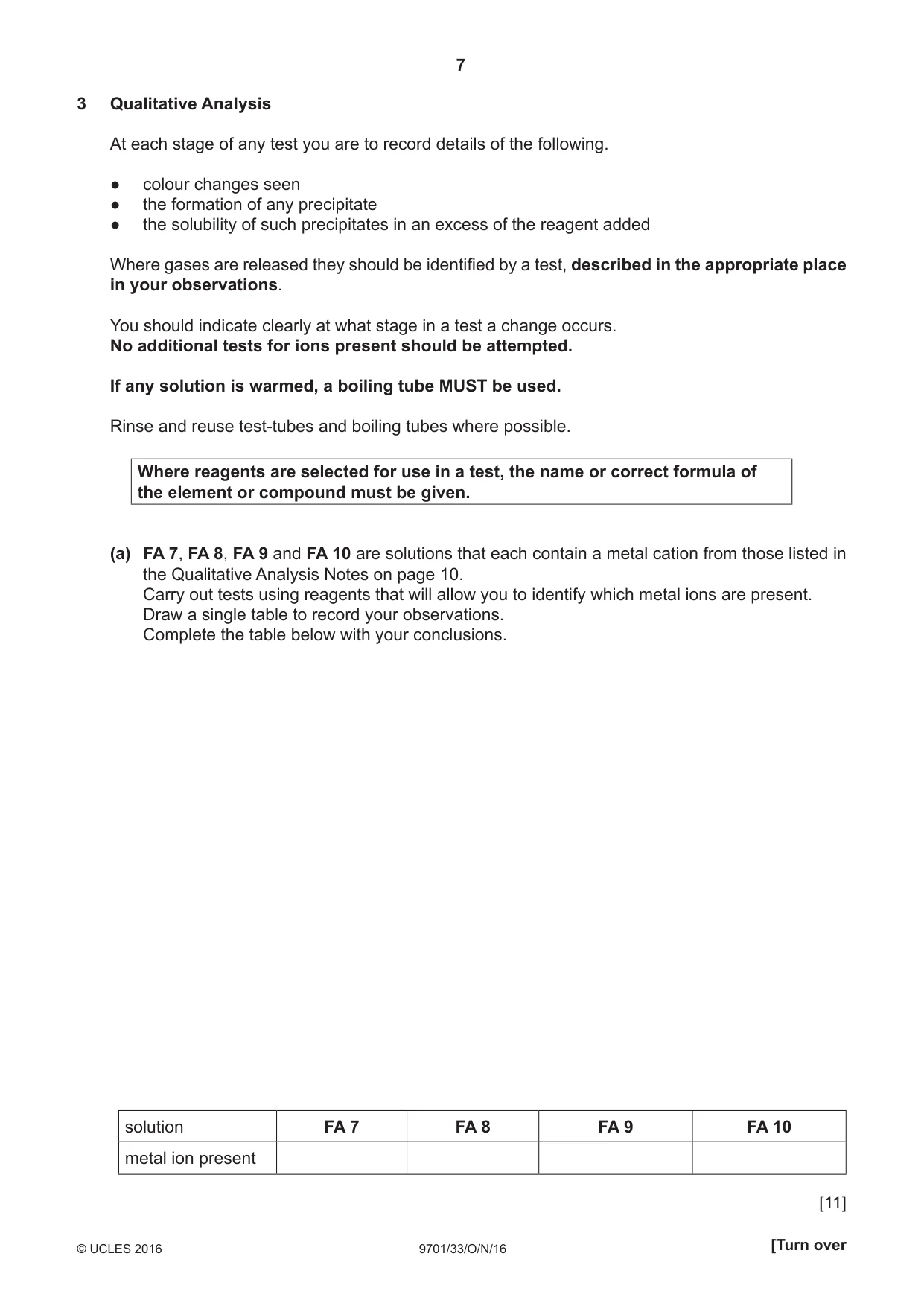 Cambridge A Level Chemistry 9701 2016 Oct/Nov Paper 3 · Variant 3 question paper, page 7 of 12