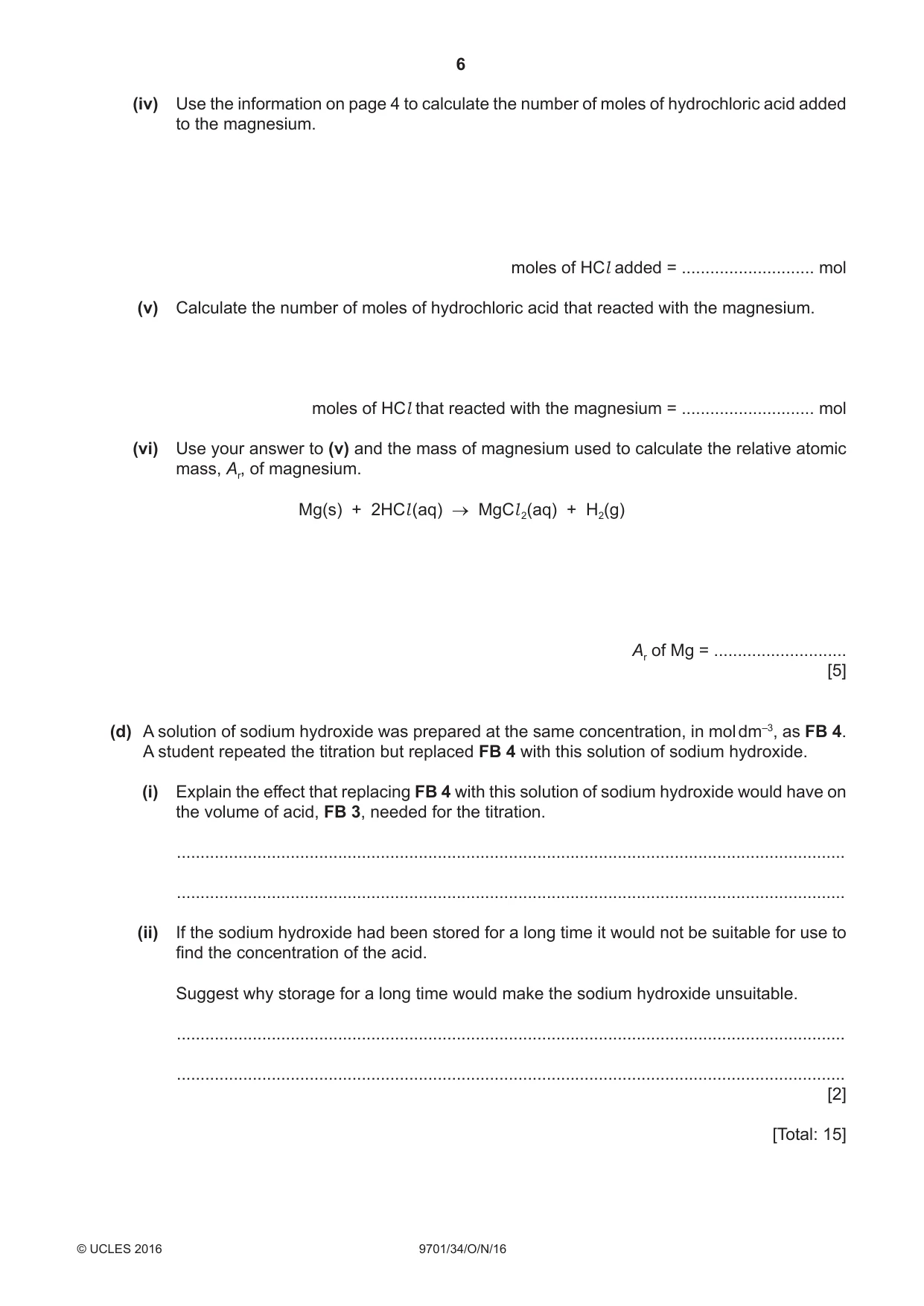Cambridge A Level Chemistry 9701 2016 Oct/Nov Paper 3 · Variant 4 question paper, page 6 of 12