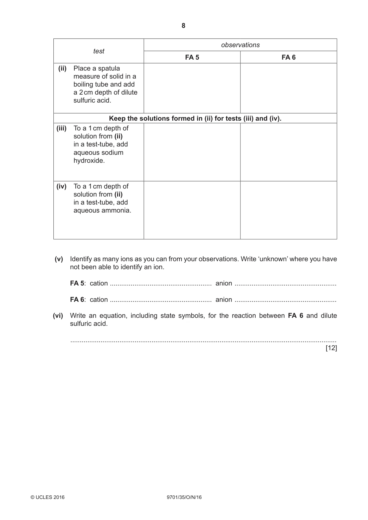 Cambridge A Level Chemistry 9701 2016 Oct/Nov Paper 3 · Variant 5 question paper, page 8 of 12