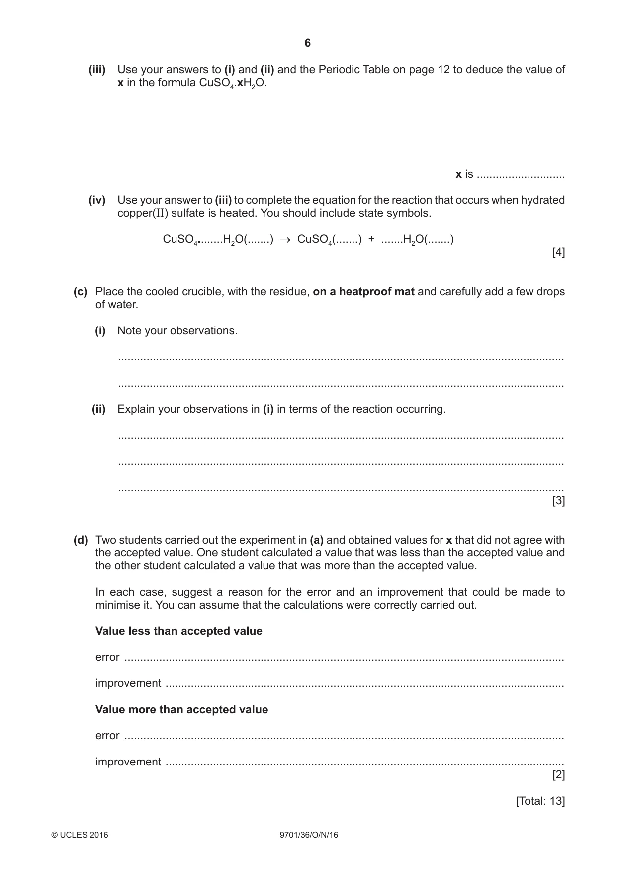 Cambridge A Level Chemistry 9701 2016 Oct/Nov Paper 3 · Variant 6 question paper, page 6 of 12