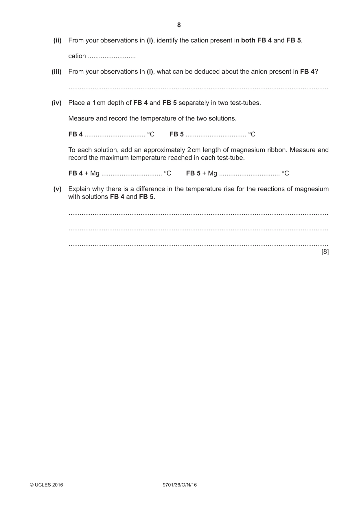 Cambridge A Level Chemistry 9701 2016 Oct/Nov Paper 3 · Variant 6 question paper, page 8 of 12