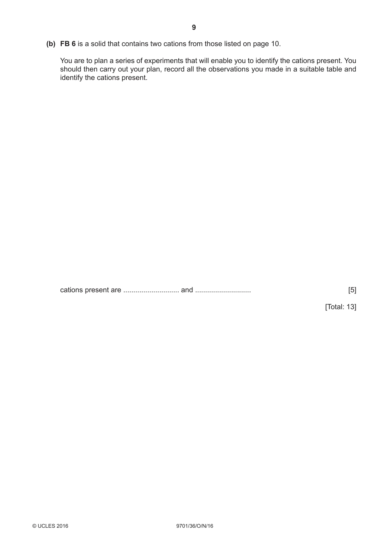 Cambridge A Level Chemistry 9701 2016 Oct/Nov Paper 3 · Variant 6 question paper, page 9 of 12