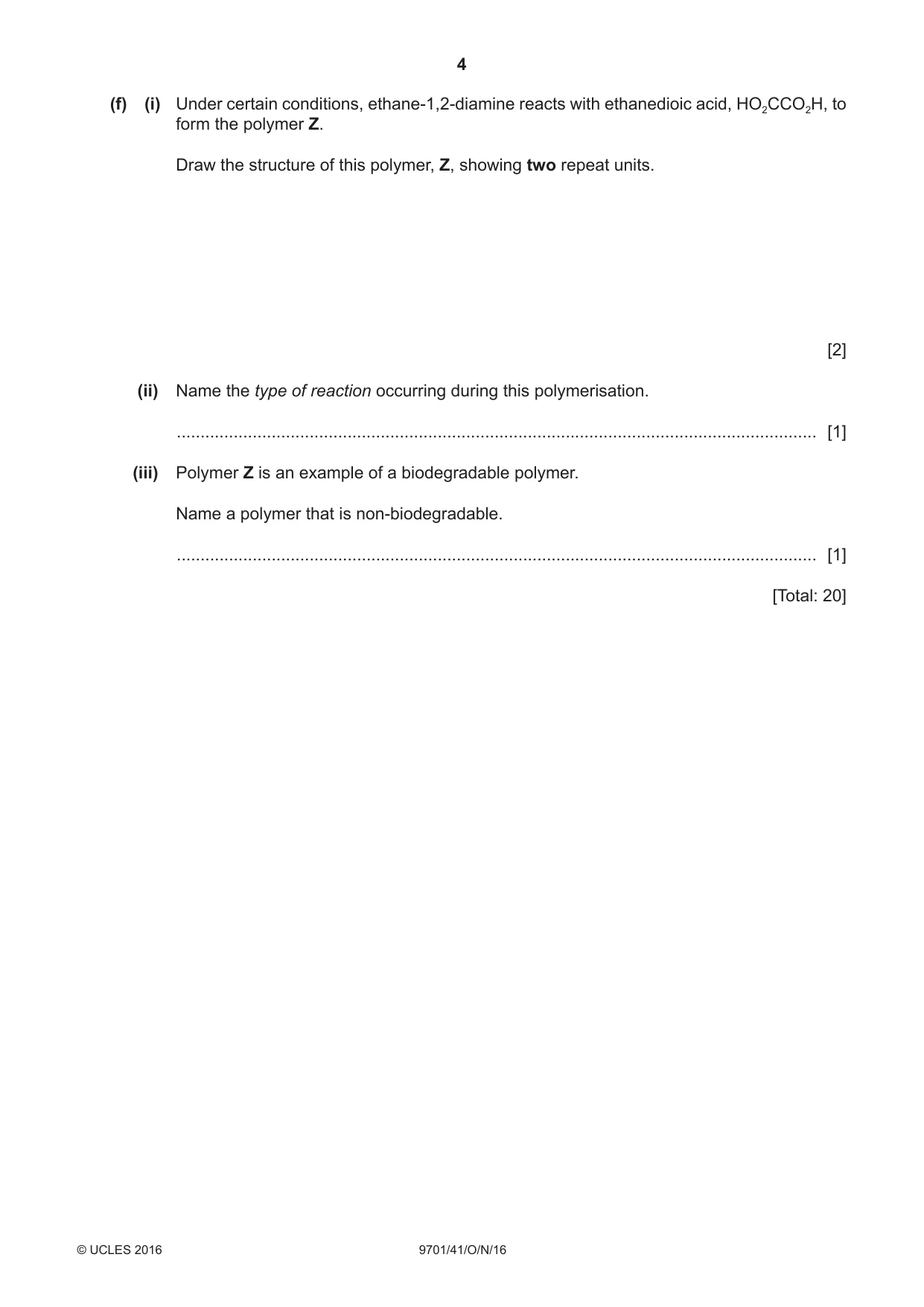 Cambridge A Level Chemistry 9701 2016 Oct/Nov Paper 4 · Variant 1 question paper, page 4 of 20