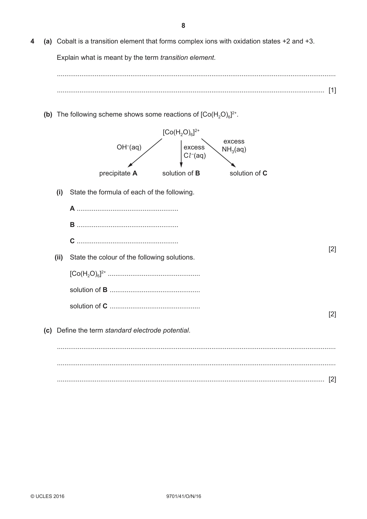 Cambridge A Level Chemistry 9701 2016 Oct/Nov Paper 4 · Variant 1 question paper, page 8 of 20
