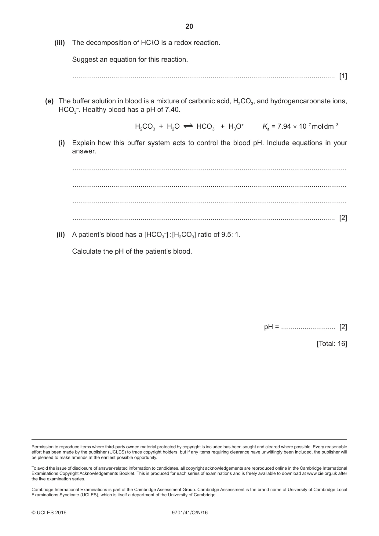 Cambridge A Level Chemistry 9701 2016 Oct/Nov Paper 4 · Variant 1 question paper, page 20 of 20