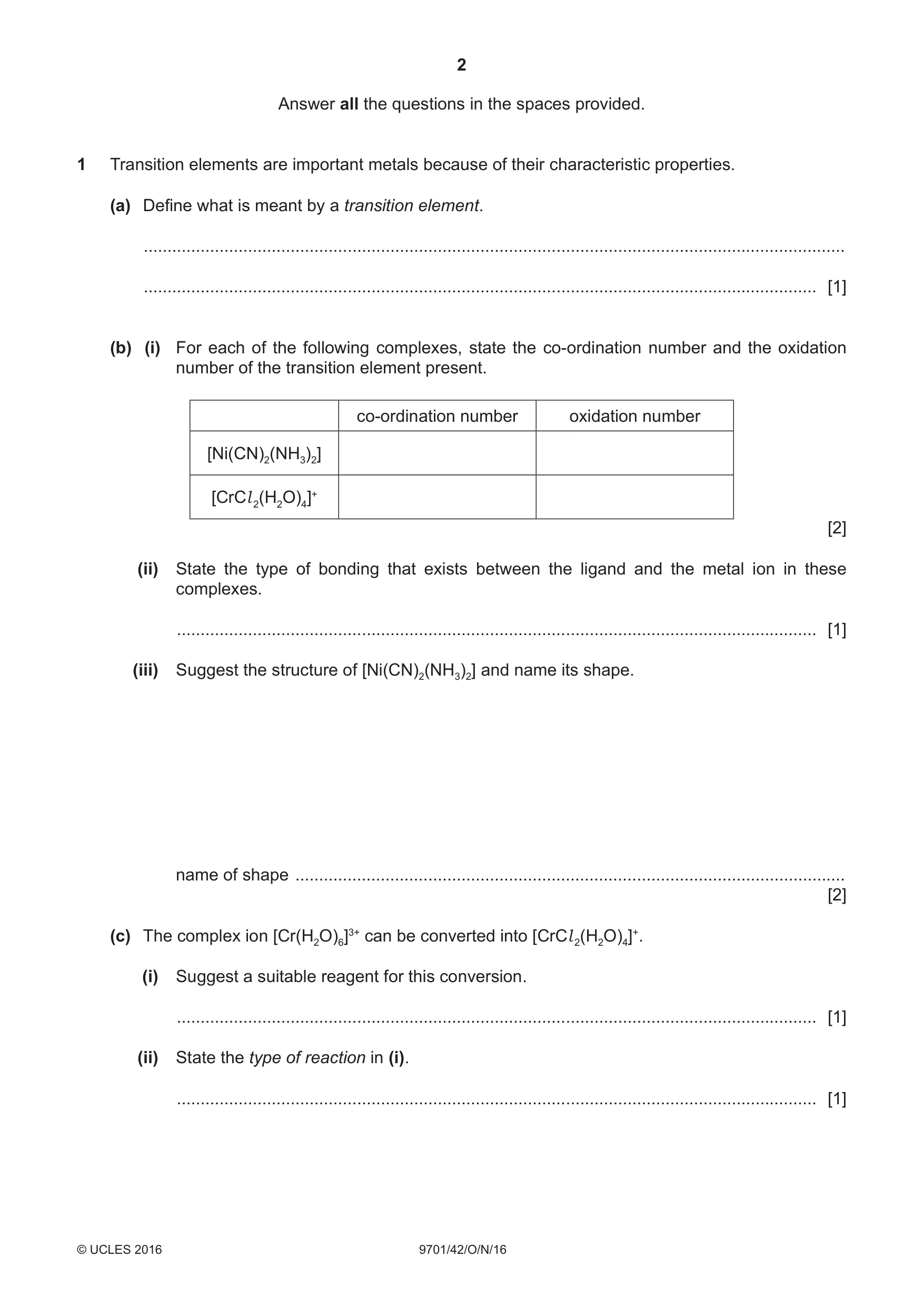 Cambridge A Level Chemistry 9701 2016 Oct/Nov Paper 4 · Variant 2 question paper, page 2 of 20